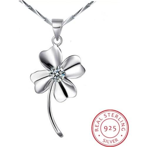 925 Sterling Silver Jewelry Zirconia Clover Pendant Neckace For Women Gift 45cm Chain choker collares kolye S-N130