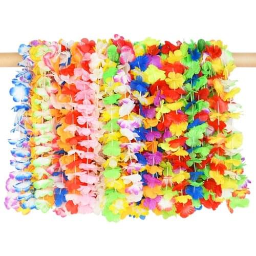 Hawaiian Party Polyester Colorful Artificial Flowers Wreath Garland Necklaces DIY Luau Summer Tropical Wedding Beach Party Decor
