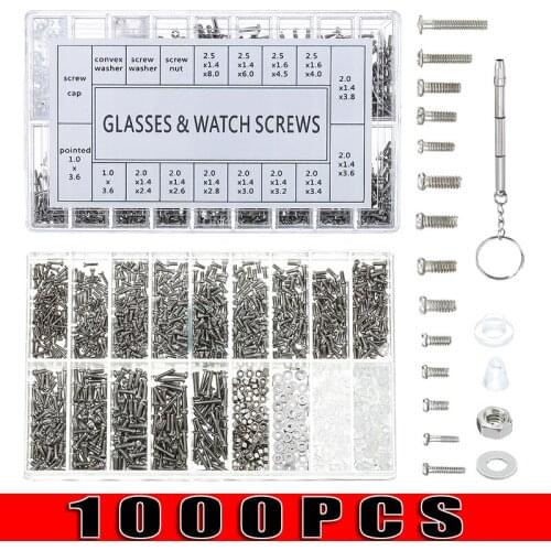 1000Pcs Micro Round Head Screw Bolt Small Glasses Screws Stainless Steel Tiny Screws Nut Assortment Repair Tool For Spectacles