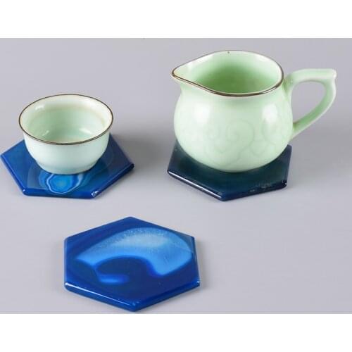 9 cm Gems Crafts Pad Agate Hexagon Shape slice Natural Stone Coaster Cup Beverage Holder Onyx Mat Crystal Home Decorative plates