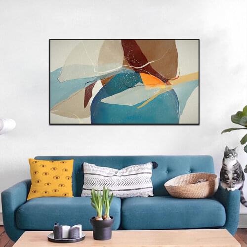 Abstract Blue With Coffee Painting Modern Prints And Posters On Canvas Nordic Wall Art Picture For Livinng Room Home Decoration