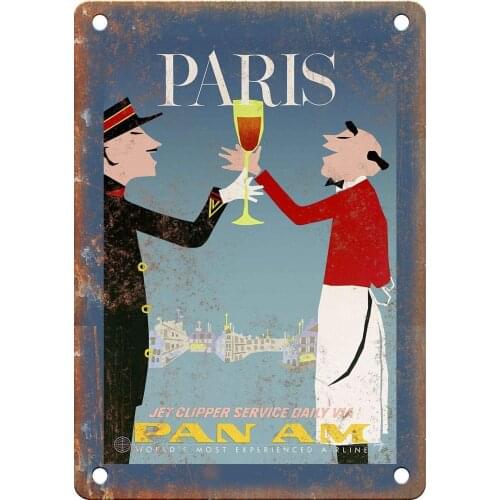 Adkult Paris Jet Clipper Pan Am Poster 12" x 9" Reproduction Metal Sign T74