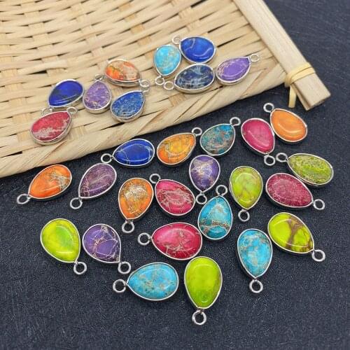 Turquoise Pendant Drop-shaped Metal Edging Color Double Ring Joint DIY Handmade Necklace Bracelet Jewelry Making Charm Charm