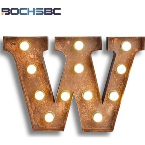 BOCHSBC Metal Alphabet Sconces Letters W Lights Vintage American Personality Study Iron Wall Lamps for Bar Cafe Billboar lampara