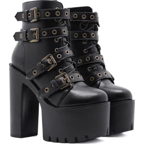 Sexy Rivet Black Ankle Boots Women Platform Soft Leather Autumn Winter Ladies Boots With Zipper Ultra High Heels Shoes