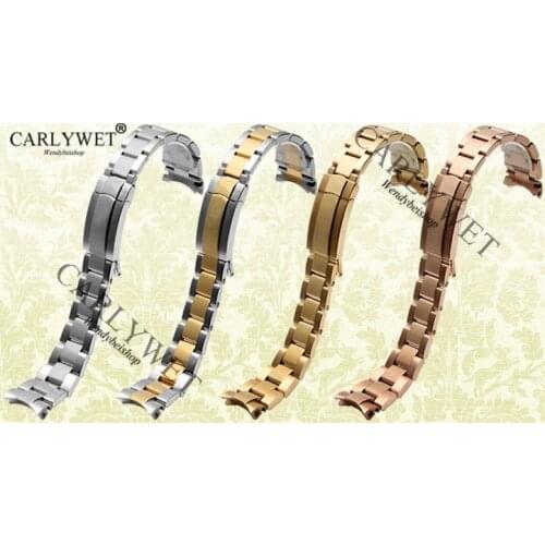 CARLYWET 20mm 316L Steel Two Tone Rose Gold Silver Solid Curved End Link Clasp Watch Band Bracelet For Submariner GMT