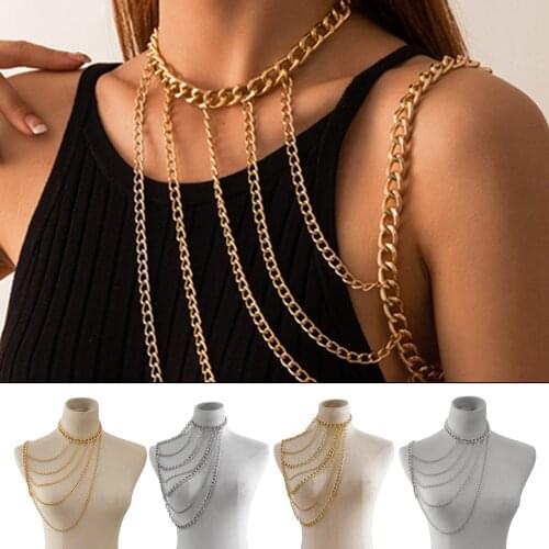 Fashion Layered Body Chain One Shoulder Chain Necklace Tassel Body Chains Accessories for Women and Girls
