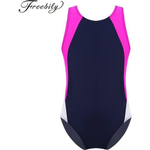 Kids Girls One-piece Swimsuit Sleeveless Color Block Racer Back with Cutouts Athletic Swimwear Childtrns Swimming Bathing Suit