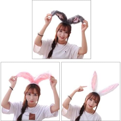 Long Rabbit Ears Headband Cute Colorful Furry Bunny Animal Hair Hoop Halloween Easter Cosplay Costume Party Favors