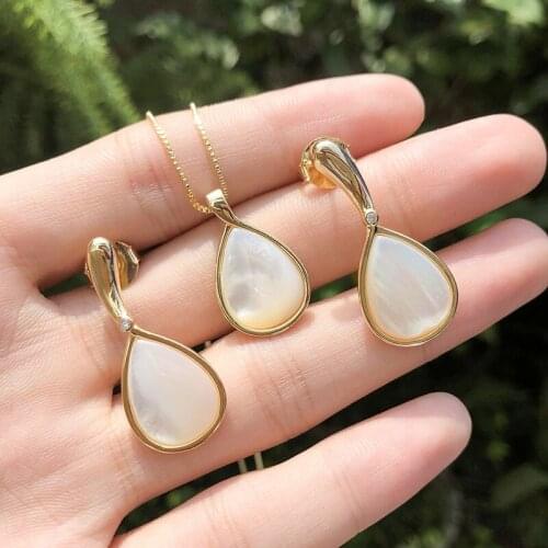 Funmode Fashion European Style Sparkling Shell Necklace Earrings Jewelry Sets For Women Bridal Party Gifts FS14