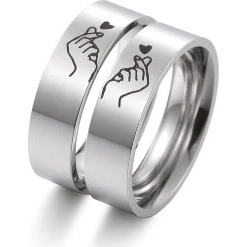 Hot Fashion Couple Rings Confession Than Heart Pattern Jewelry Hold Hands Titanium Steel Jewelry Wholesale Pinky Tail Ring