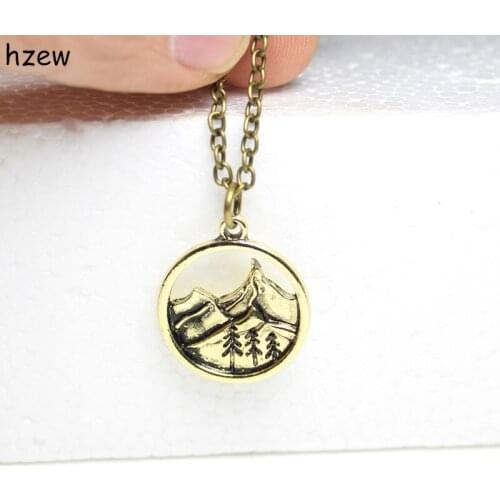 Hzew Lovely round pendant Pine Tree charm under the mountain necklace camping jewelry Outdoor Jewelry Gifts for Campers