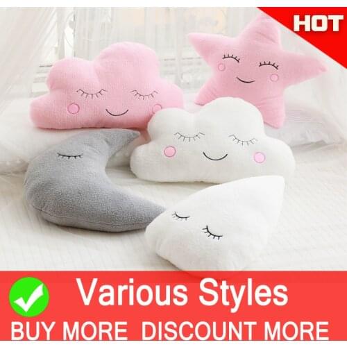 Kawaii Pillow Cloud Moon Star Raindrop Plush Pillow Soft Cushion Cloud Stuffed Plush Pillow Toys for Children Baby Kid Girl Gift