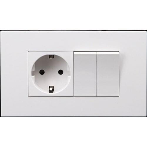 2 Gang 1 Way Push Button Switch With EU German/French Standard Wall Socket Panel Wall Electric Outlet Household Accessories