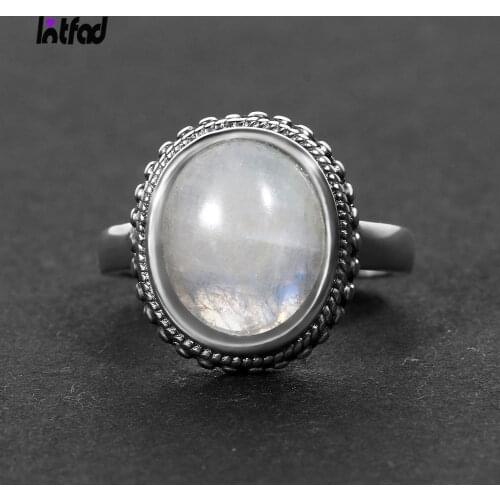 Natural Oval Moonstone Rings 925 Sterling Silver Finger Ring for Women Anniversary Engagement Party Gift Fine Jewelry