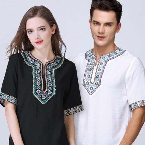 Summer short sleeve T shirt Xinjiang Uygur Ethnic Embroidery men women