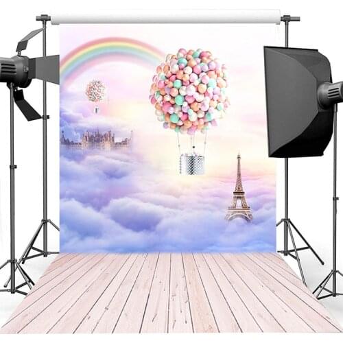 Mocsicka Newborn Baby Shower Photography Backdrop Hot Air Balloon Background for Photo Studio Wood Floor backdrops printed