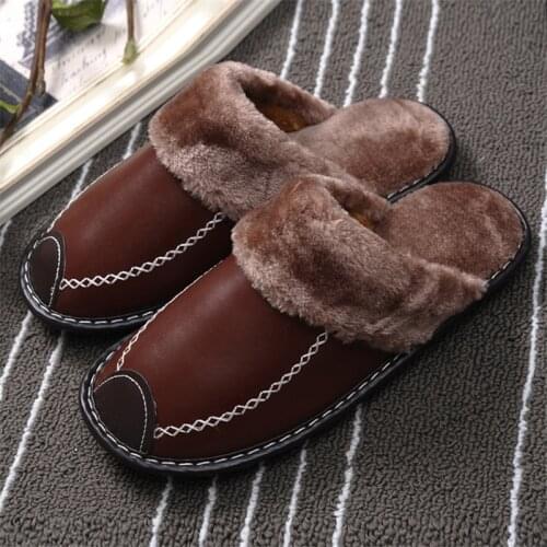 Bedroom House Slippers Men Fur Couple Slippers Comfy Light Home Shoes for Men Slippers Leather Fashion Winter Shoes Men mules