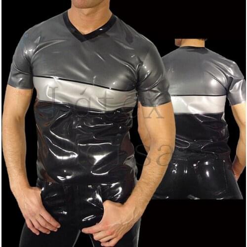 100% handmade custom tailored latex top men with V-neck design and made of 100% real natural latex materials
