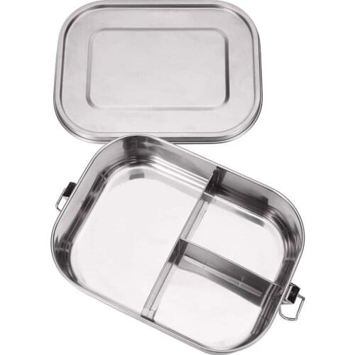 Stainless Steel Divided Lunch Food Container with Lock Clips and 3 Compartments Design, 1400ML Bento Box Lunch Container