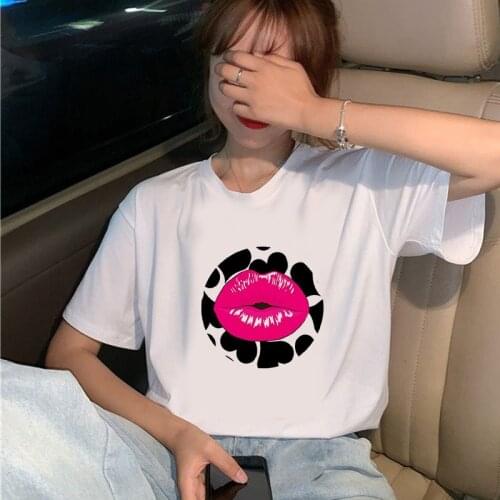 New Summer Top Tee Red Mouth Lip KissPrinted Lady O-Neck T-shirt Funny Graphic T-shirt funny printed streetwear T-shirt