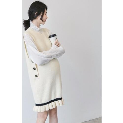 2021 Autumn And Winter New Maternity Wear Vest Sweater Knit Sweater Pullover Plus Size Korean Style Top Long Style