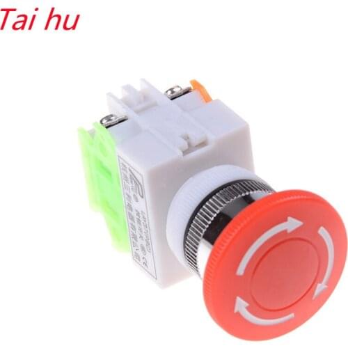 Plastic 1NO 1NC Emergency Stop Push Button Switch Latching Self Lock DPST Mushroom Cap AC 600V 10A Switch Butt LAY37-11zs