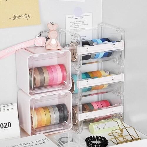 Durable Journal Washi Tape Dispensor Cutter Holder Transparent Washi Tape Storage Deck Organizer Office Supplies