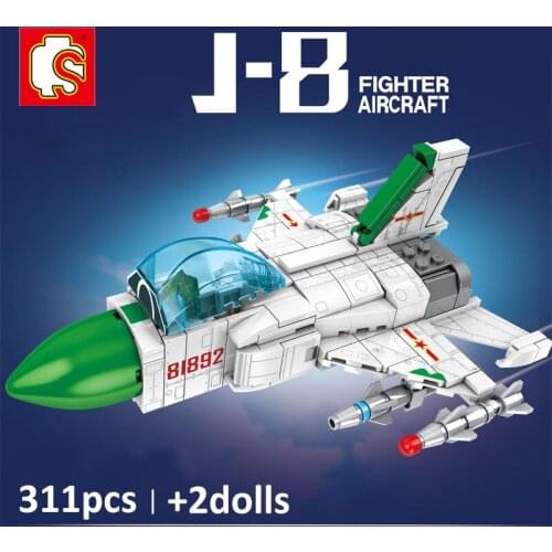 SEMBO 311Pcs Military Fighter Series China Q-version J-8 Bomber Building Blocks Modern Technic Aircraft Bricks Toys for Children