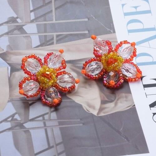 New Trendy Cute Transparent Colorful Acrylic Resin Beaded Flower Stud Earrings for Women Girls ZA Style Wedding Jewelry