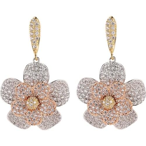 New cubic zirconia solid flower dangle earrings elegant creative party earrings fashion costume jewelry gfit