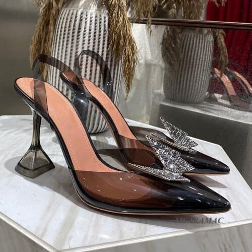Transparen PVC High Heel Slingbacks Summer Butterfly Badge Pointed Toe Party Shoes Womens Bridal Wedding Shoes