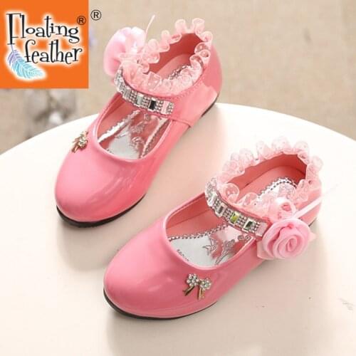 Size 21-37 Children Soft Sole Leather Shoes Girls Bowknot Lace Crystal Princess Shoes For Kids Non-slip Toddler Shoes For Baby