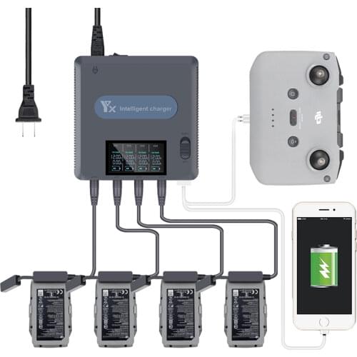 Intelligent Charger LED Screen Fast Charging Hub USB Charger for DJI Air 2S/Mavic Air 2 Drone Battery Remote Control Accessories