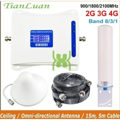 Mobile Phone Signal Repeater GSM 900MHz W-CDMA UMTS HSPA 2100MHz DCS 1800MHz LTE Cellular Signal Booster 2G 3G 4G 900 2100 1800