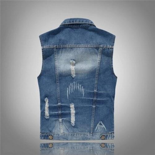 Outwear Mens Denim Vests Casual Streetwear Hole Ripped Vintage Personality Waistcoat Korean Style Biker Sleeveless Man Jackets