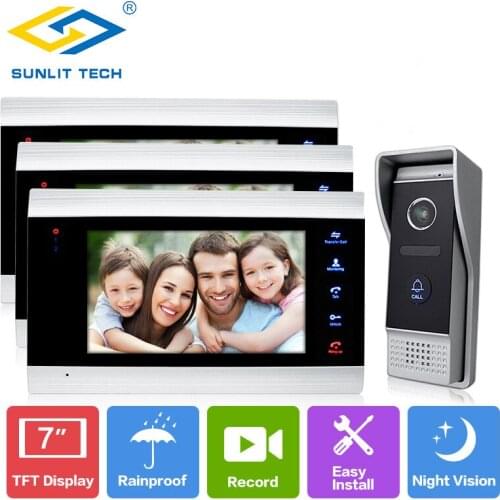 7 Inch Wired Home Video Intercom Door Phone Monitor for House Gate Security Access entry System with 3 Indoor LCD Screen Display