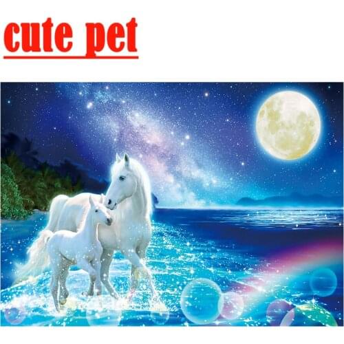 Stitch cross home decor gifts White horse under the moon Diy diamond diamond painting photo wallpaper Full diamant embroidery