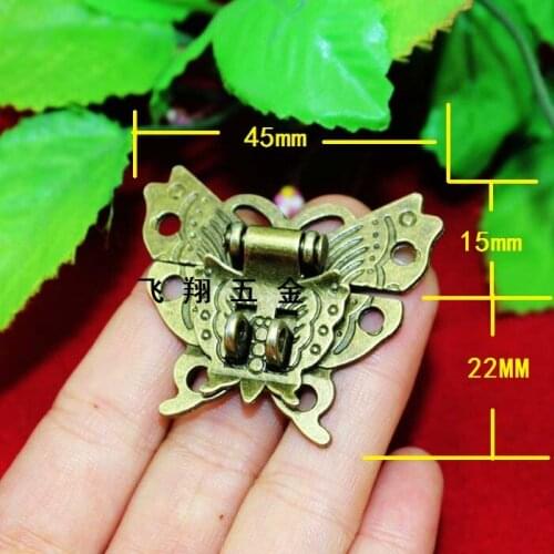 10Pcs 45*37MM zinc alloy butterfly buckle hasp hasp wooden wine box with lock Buckle Antique Padlock Hardware