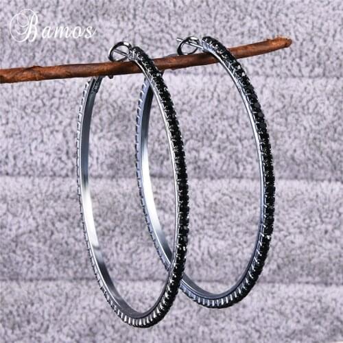 Bamos Punk Black Large Hoop Earrings Simple Full Zircon Circle Statement Earrings For Women Hiphop Korean Jewelry Accessories