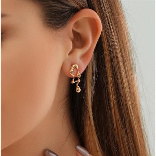 Womens Earrings Gold Unusual Irregular Earrings for Girl Korean Vintage Geometry Metal 2021 Trendy Fashion Female Jewelry