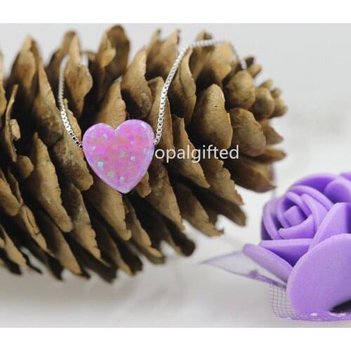 Free Shipping Hot Selling Love 10mm op10 Heart Opal Pendant Necklace Box Chain 925 Sterling Silver Synthetic Opal Heart Necklace