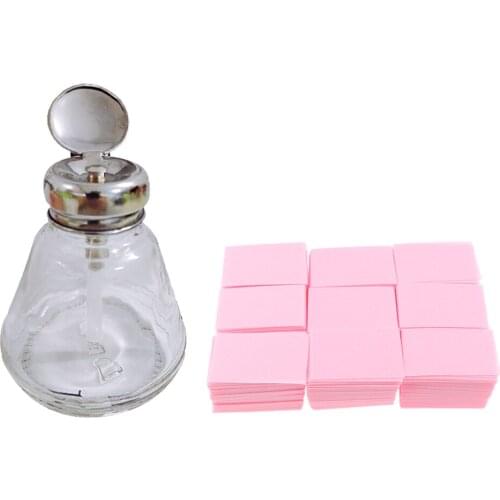 150ml Empty Nail Polish Makeup Remover Pump Dispenser Glass Push Down Press Bottle with 700pcs Nail Wipes Polish Removal Pads