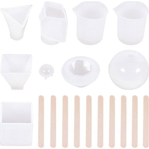 19 Pack Large Resin Silicone Molds Kit Cube Pyramid Sphere Diamond Resin Casting Molds With Silicone Measuring Cups Tool