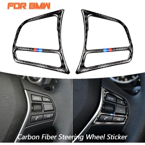 2PCS Car True Carbon Fiber Steering Wheel Buttons Cover Trim For BMW 1/2/3/4 Series 3GT F20 F21 F30 F32 F34