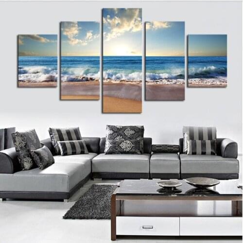 5 Piece Canvas Art HD Printed Painting Canvas Print Sunrise Great Waves Room Decor Print Poster Picture Back to the Future
