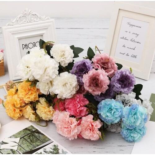 6 heads of artificial carnations true touch artificial bouquet artificial flowers wedding decoration floral home garden decorati