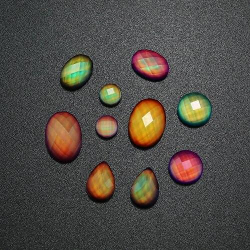 6Pcs Multiple Size Faceted Glass Round Oval Pear Changing Color Change Mood Cabochon DIY Ring Pendant Supplis Findings 4160024
