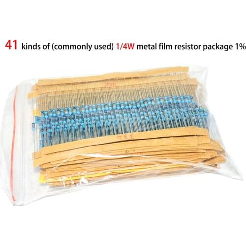 820pcs/lot 41 kinds 1/4W 1% Metal Film Resistor Assortment Kit Set 10Ω~22 47 100 200 330 510 680 1K 1M resistor samples kit