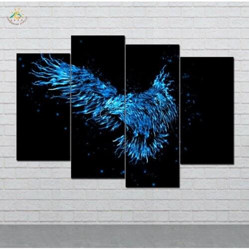 Abstract Blue Light Eagle Modern Canvas Art Prints Poster Wall Painting Home Decoration Artwork Wall Art Pictures 4 Pieces